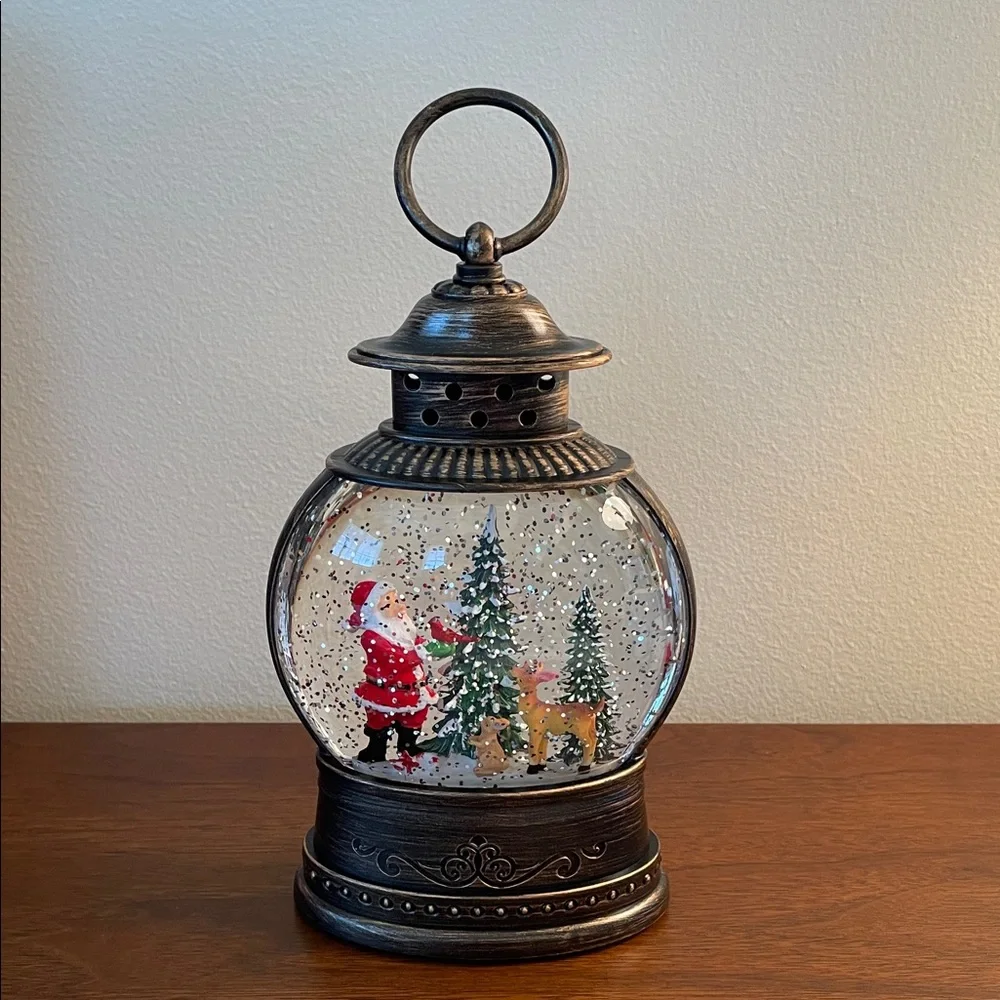 Musical Light Up Christmas Lantern Snow Globe with Santa and Reindeer